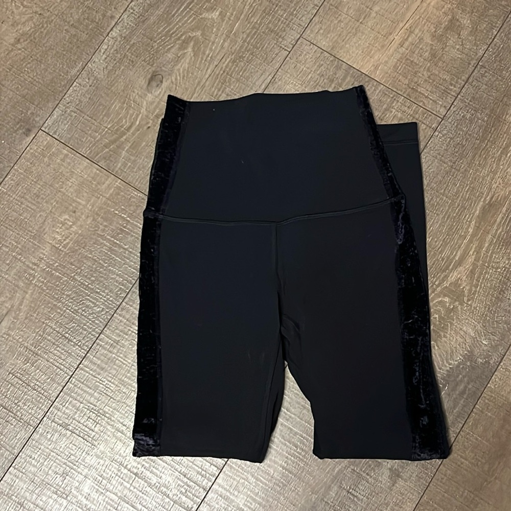Lululemon Black Align High Waisted Velvet Side Stripes Crop Leggings